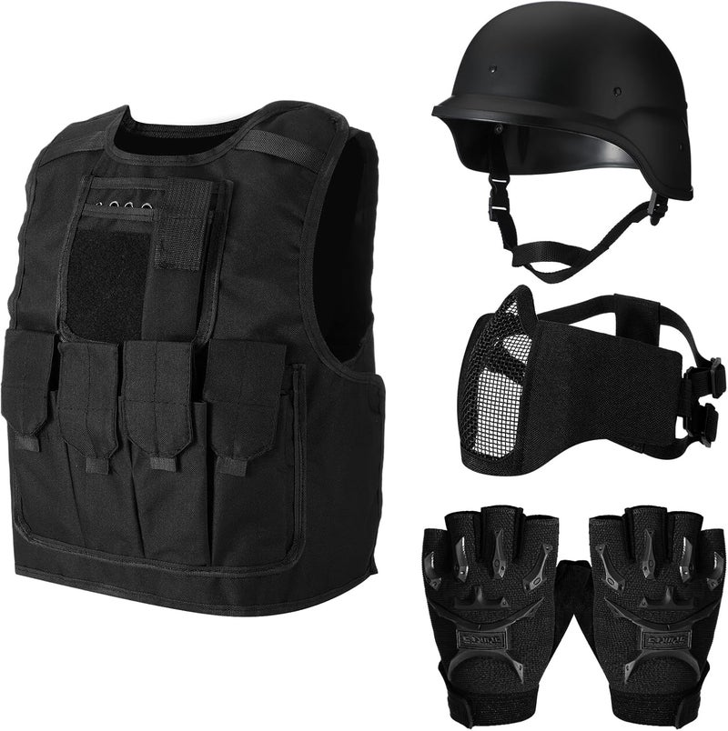 Cuffbow 4 Packs Tactical Vest Helmet Gloves Mask Set Paintball Vest Paintball Airsoft Fast Helmet Mask Gloves - Image 1
